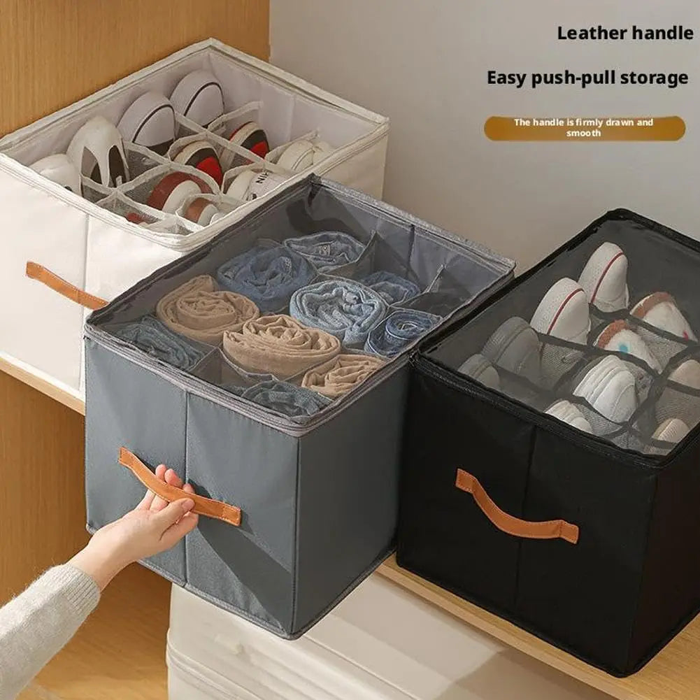 Foldable Shoe Storage Organizer – Fabric Storage Bag with Clear Cover & Handles