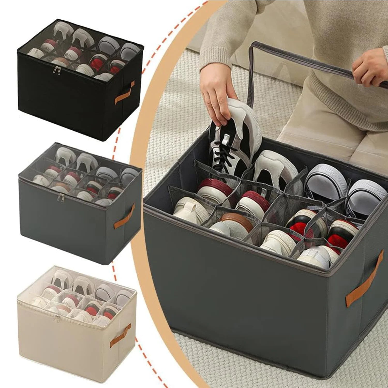 Foldable Shoe Storage Organizer – Fabric Storage Bag with Clear Cover & Handles
