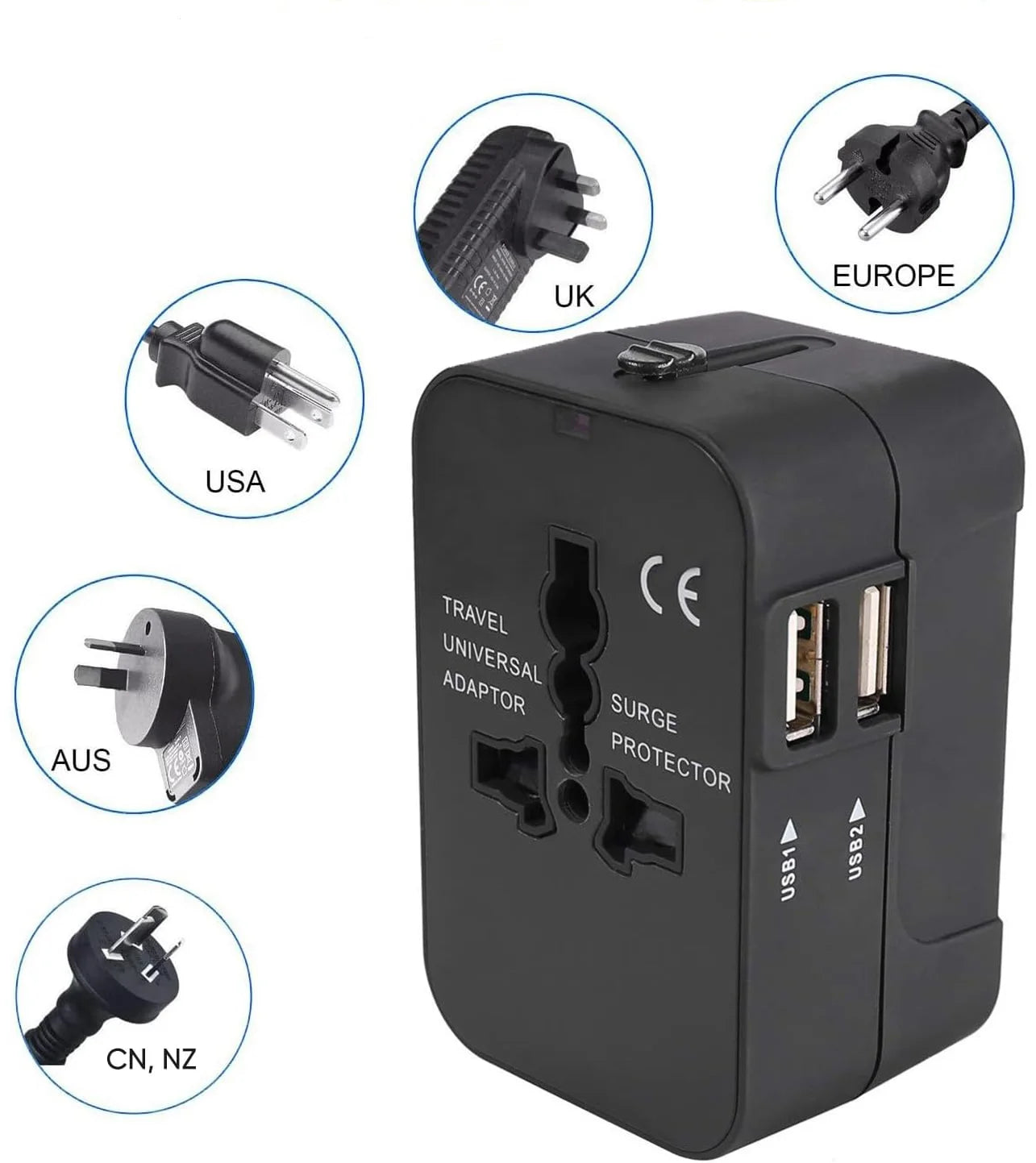 Universal Travel Adapter – Dual USB Charging Ports World Wall Charger