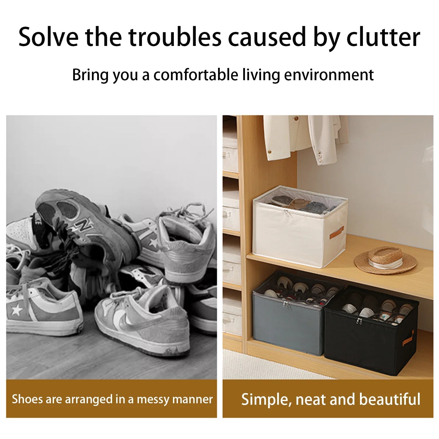 Foldable Shoe Storage Organizer – Fabric Storage Bag with Clear Cover & Handles