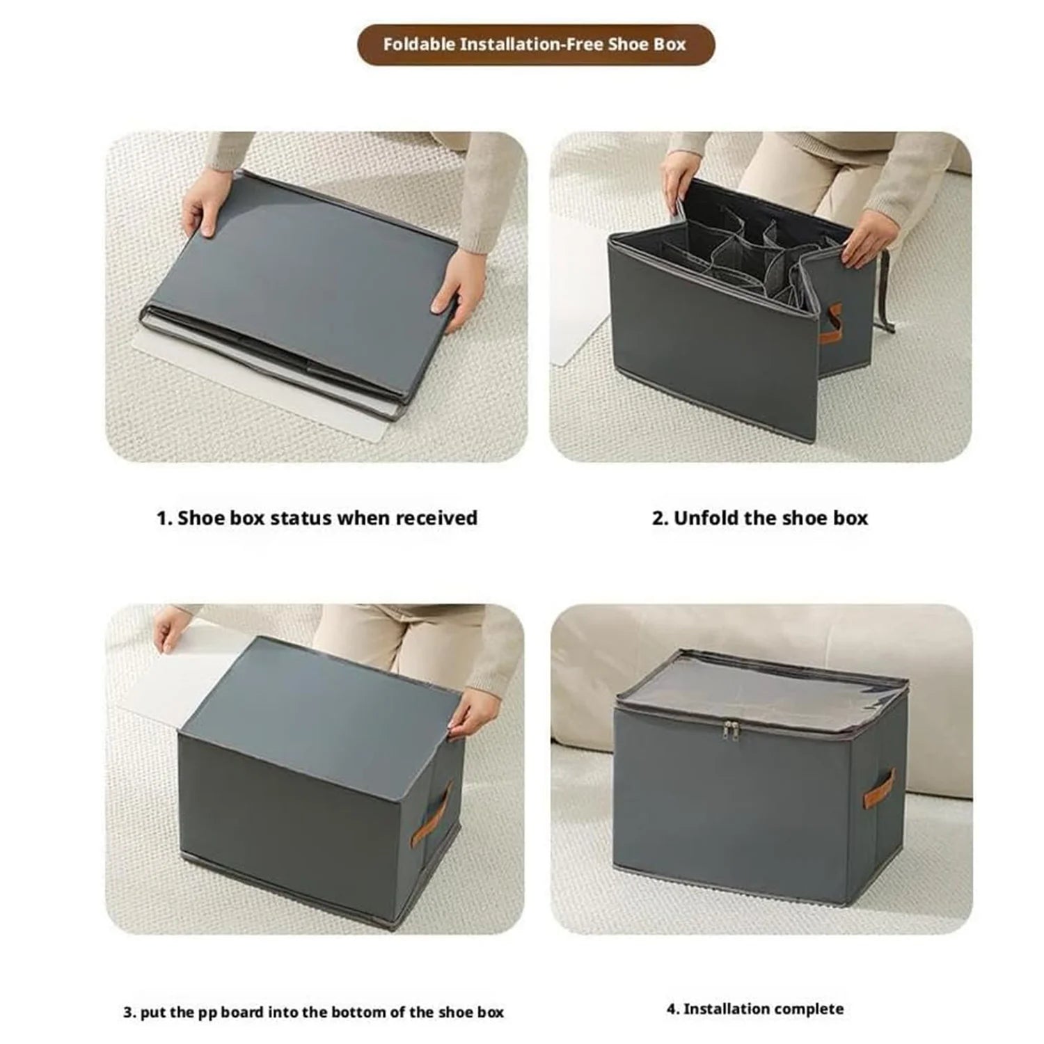 Foldable Shoe Storage Organizer – Fabric Storage Bag with Clear Cover & Handles