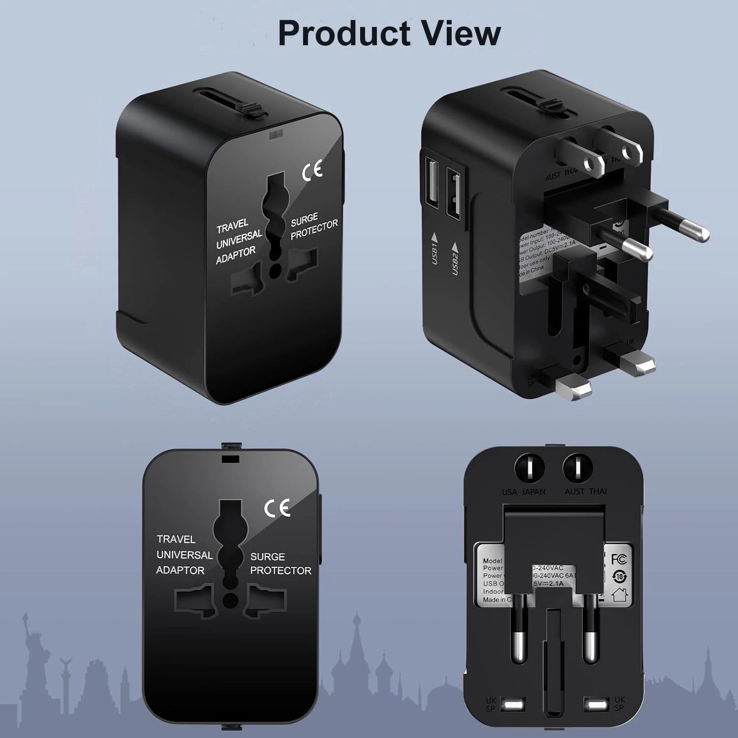 Universal Travel Adapter – Dual USB Charging Ports World Wall Charger