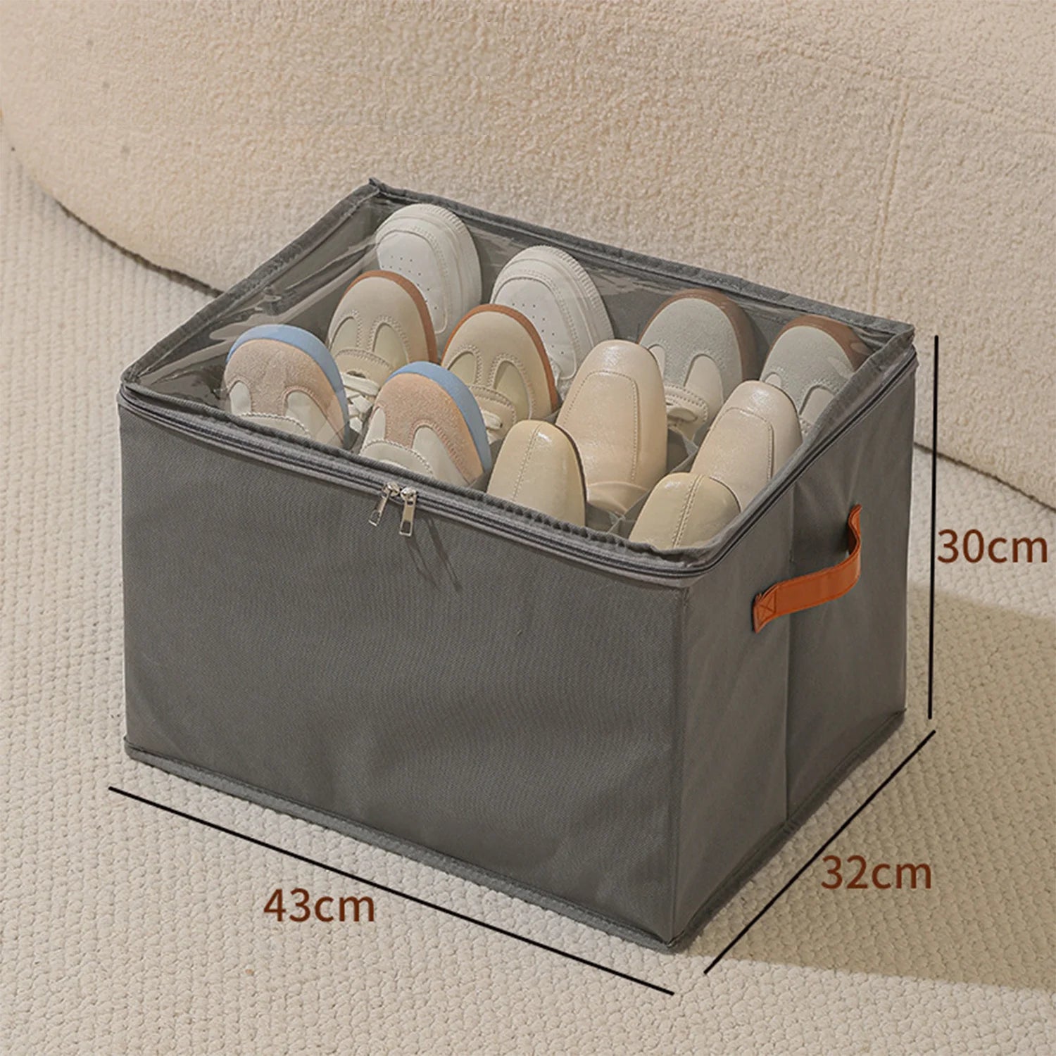 Foldable Shoe Storage Organizer – Fabric Storage Bag with Clear Cover & Handles
