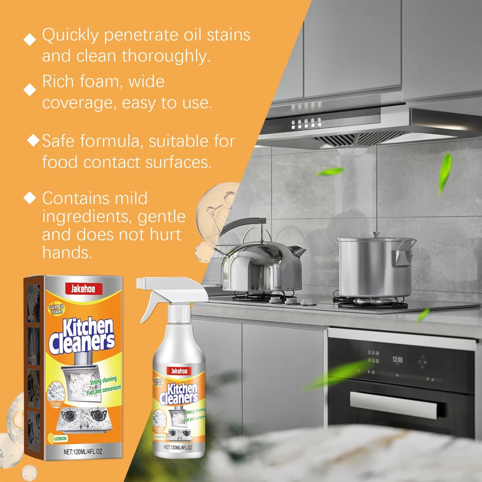 Kitchen Foam Cleaner – Powerful Grease & Oil Stain Remover Spray