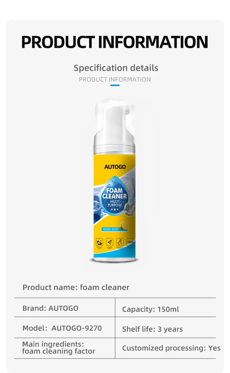 AUTOGO Foam Cleaner – Multi-Surface Stain Remover for Car Seats & Shoes