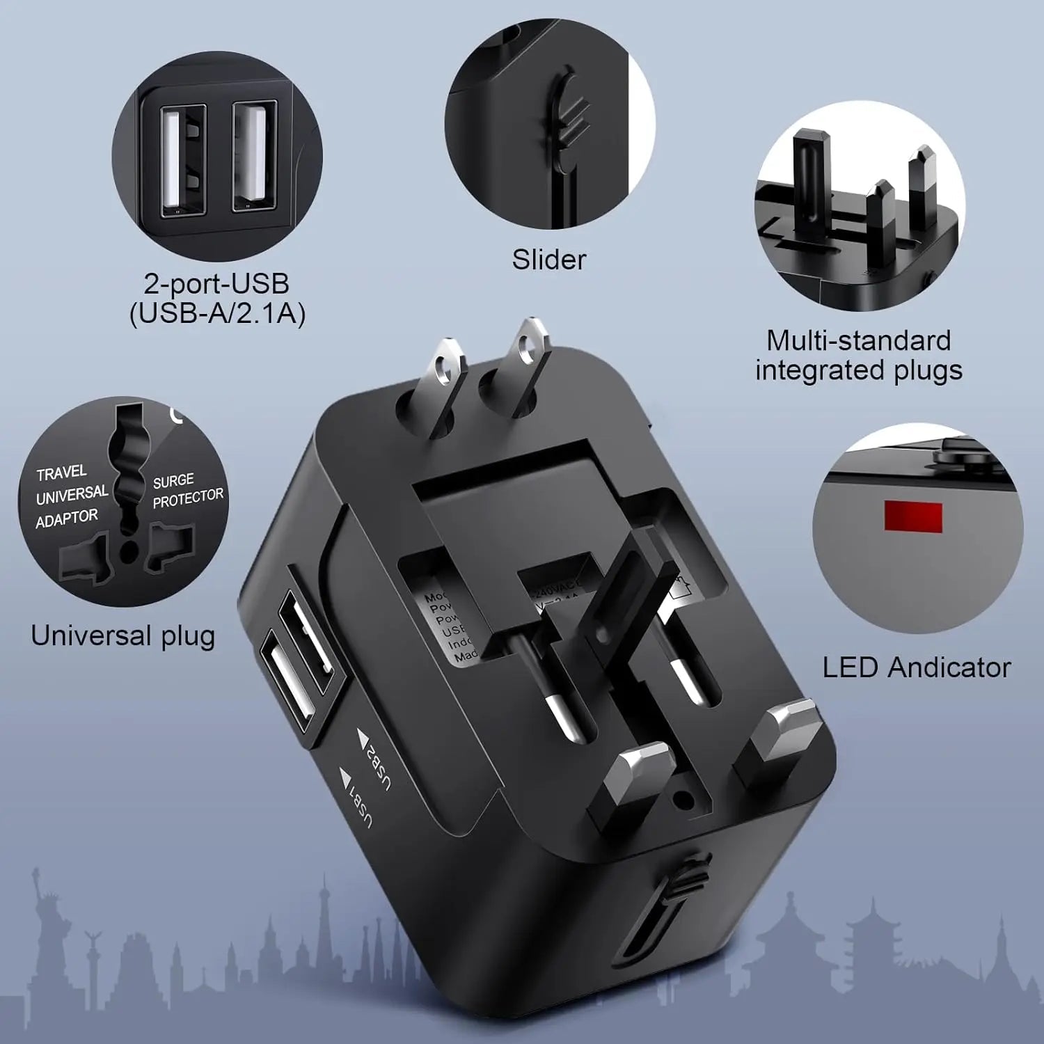 Universal Travel Adapter – Dual USB Charging Ports World Wall Charger