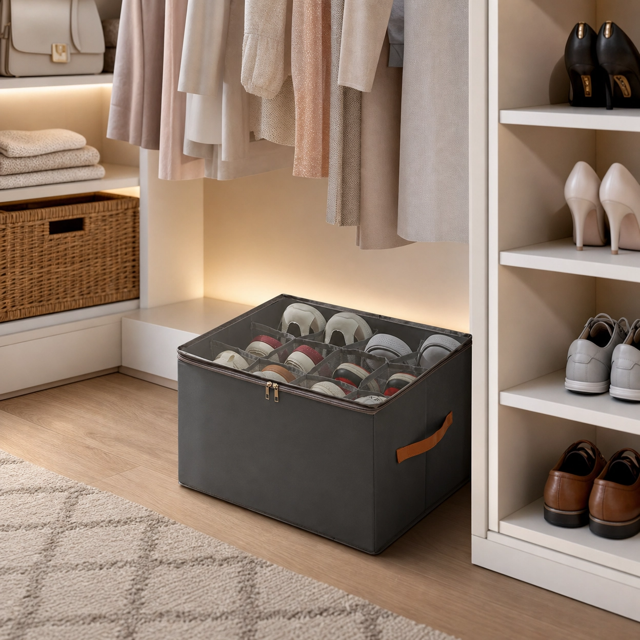 Foldable Shoe Storage Organizer – Fabric Storage Bag with Clear Cover & Handles